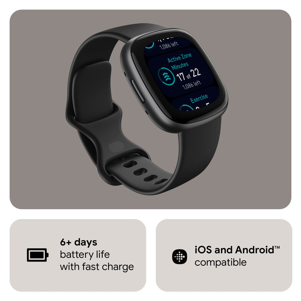 Google Fitbit Versa 4 Fitness Smartwatch, 24/7 Heart Rate - Black/Graphite | Daily Readiness, 3-month Google Health Premium Membership included, GPS, 40+ exercise modes, sleep tracking
