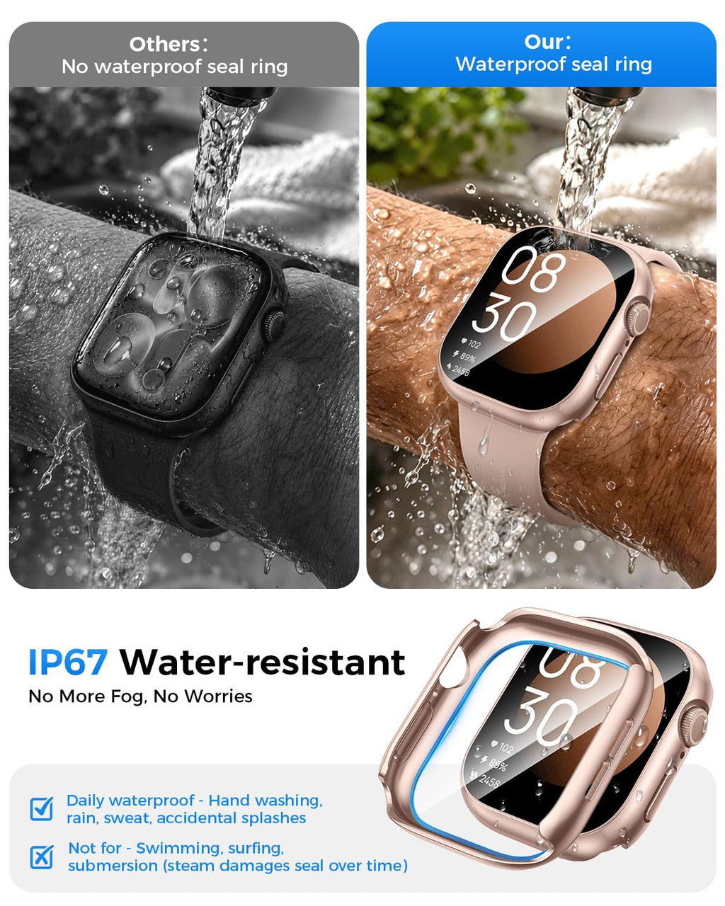 Goton IP67 Waterproof Case with Glass for Apple Watch Series 11/10 42mm | Water-Resistant & Anti-Fog, Tempered Glass Screen Protector Hard PC Cover for iWatch Series 11 42 mm, Sensitive Touch