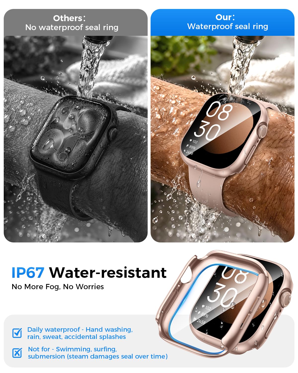 Goton IP67 Waterproof Case with Glass for Apple Watch Series 11/10 42mm | Water-Resistant & Anti-Fog, Tempered Glass Screen Protector Hard PC Cover for iWatch Series 11 42 mm, Sensitive Touch