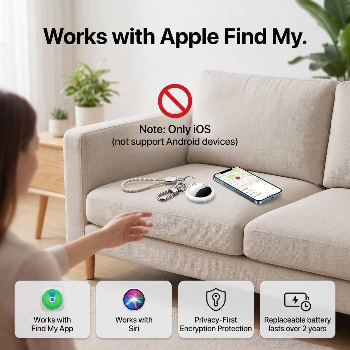 2 Pack Bluetooth Tracker Tags Works with Apple Find My(iOS Only) Key Finder | [Apple MFi Certified] Global Tracking 2 Years Replaceable Battery Waterproof Item Locator for Bags Pets Dogs Luggages Wallet