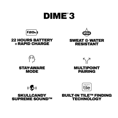 Skullcandy Dime 3 Wireless In-Ear Bluetooth Earbuds - True Black