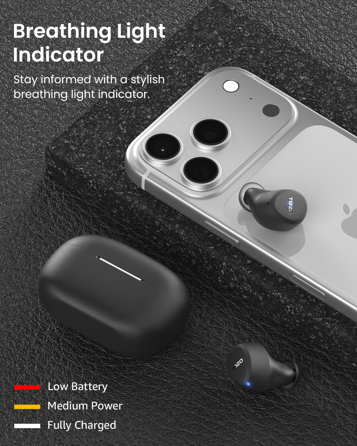 TOZO A1 Wireless Earbuds Bluetooth 5.3 Light Weight in Ear Headphones | IPX5 Waterproof,2 Mics for AI Calls,Immersive Premium Sound Bass Headset with Charging Case,32 EQ via App Black