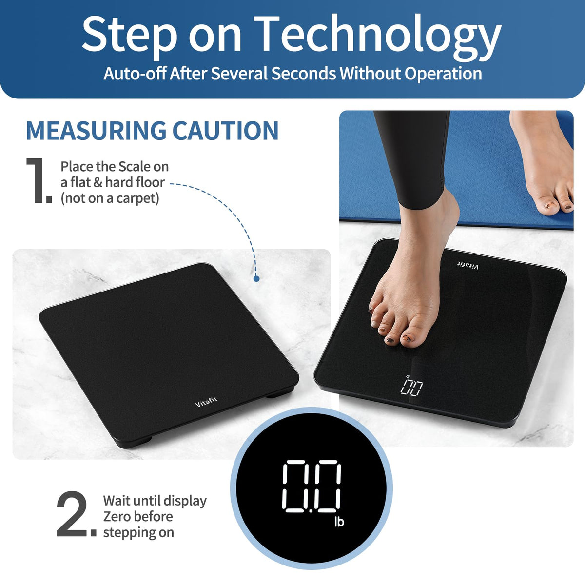 Vitafit Bathroom Scale for Body Weight Accuracy 0.1lb, Weight Scale 400lb | Professional Factory Since 2001 Digital Weighing Scales for Weight, Step On and 3xAAA Included, LED, Spray Silver Black
