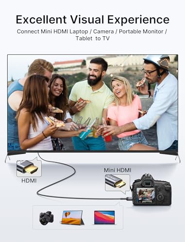 JSAUX Mini HDMI to HDMI Cable 6FT, [Mini HDMI][Aluminum Shell, Braided] High Speed 4K 60Hz HDMI 2.0 Cord, Compatible with Camera, Camcorder, Tablet and Graphics/Video Card, Laptop, Raspberry Pi Zero W