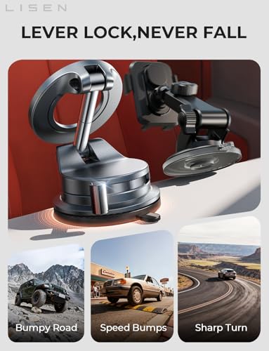 LISEN for MagSafe Car Mount [3800gf Strong Magnet&90+LBS Suction] 360° Adjustable Vacuum Magnetic Phone Holders for Your Car, for iPhone 18 Pro Max 17 16 15 14 13 12 Plus Air for Shower All Smartphone