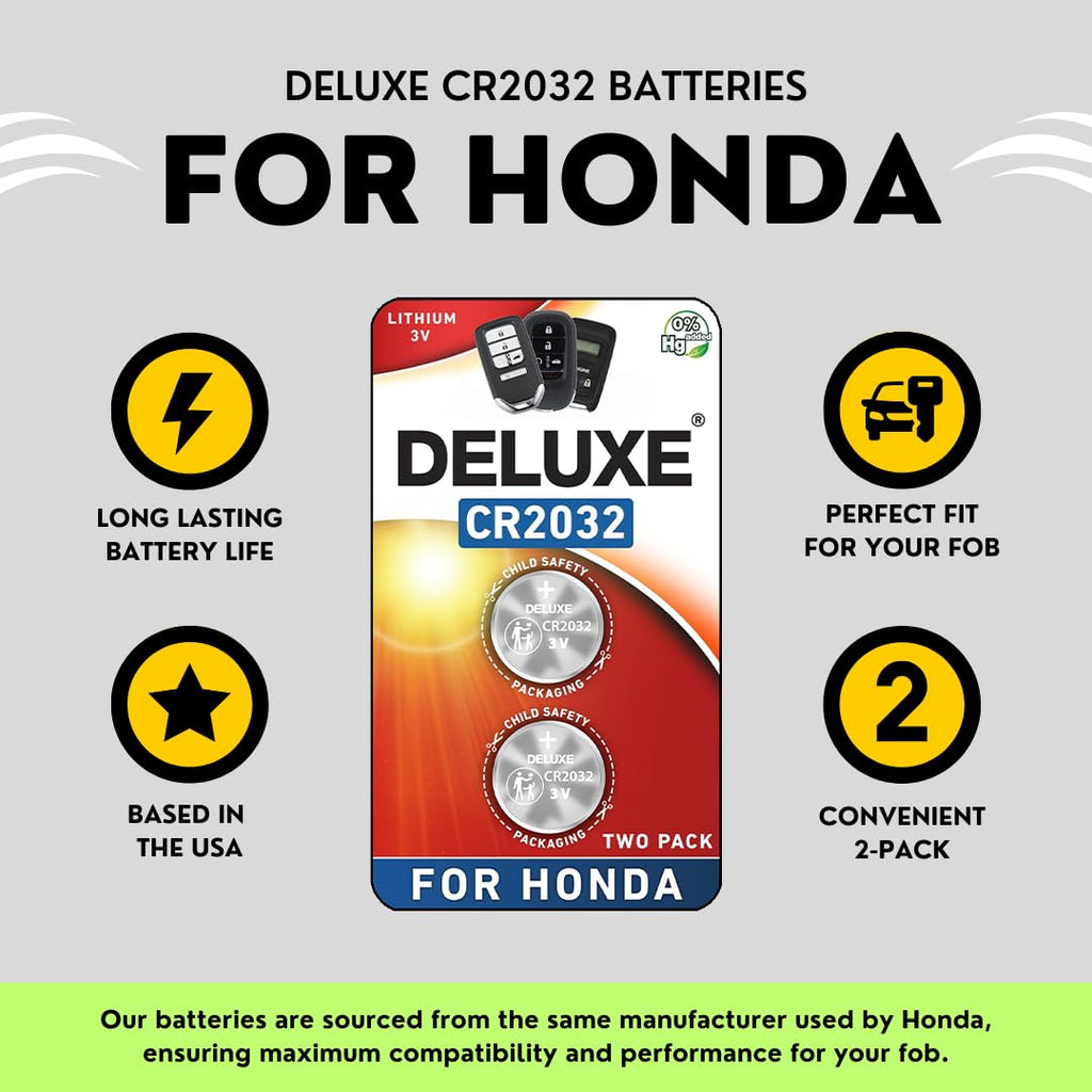 Key Fob Replacement Batteries for Honda, Pack of 2 | Fits CRV Civic Accord Pilot Odyssey HRV Fit Passport Ridgeline Crosstour Insight Clarity CRZ (Check Fitment Guide)