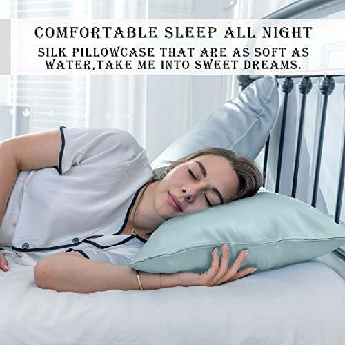 Suatien Mulberry Silk Pillowcase for Hair and Skin Standard Size, Haze Blue | Fits 20x26 Inches Pillows, Hypoallergenic, Smooth, Cooling Pillow Covers for Hot Sleepers with Hidden Zipper, Women Men Gift