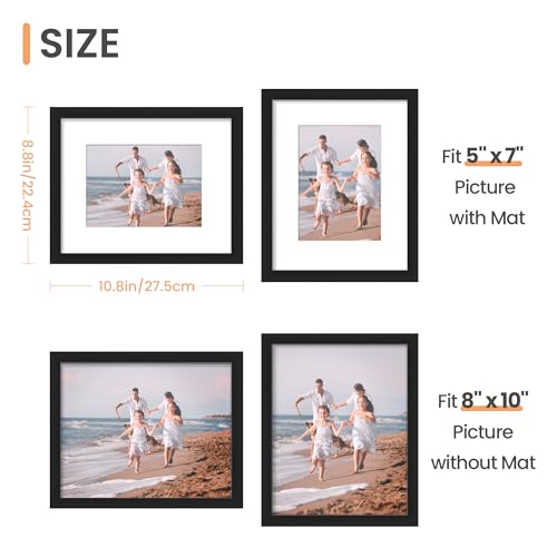 upsimples 8x10 Picture Frames, Gallery Wall Frames Set of 5, Black | Photo Frame Collage Wall Decor, 8 x 10 Frame, 5x7 Frame with Mat for Family, Baby, Hallway, Christmas