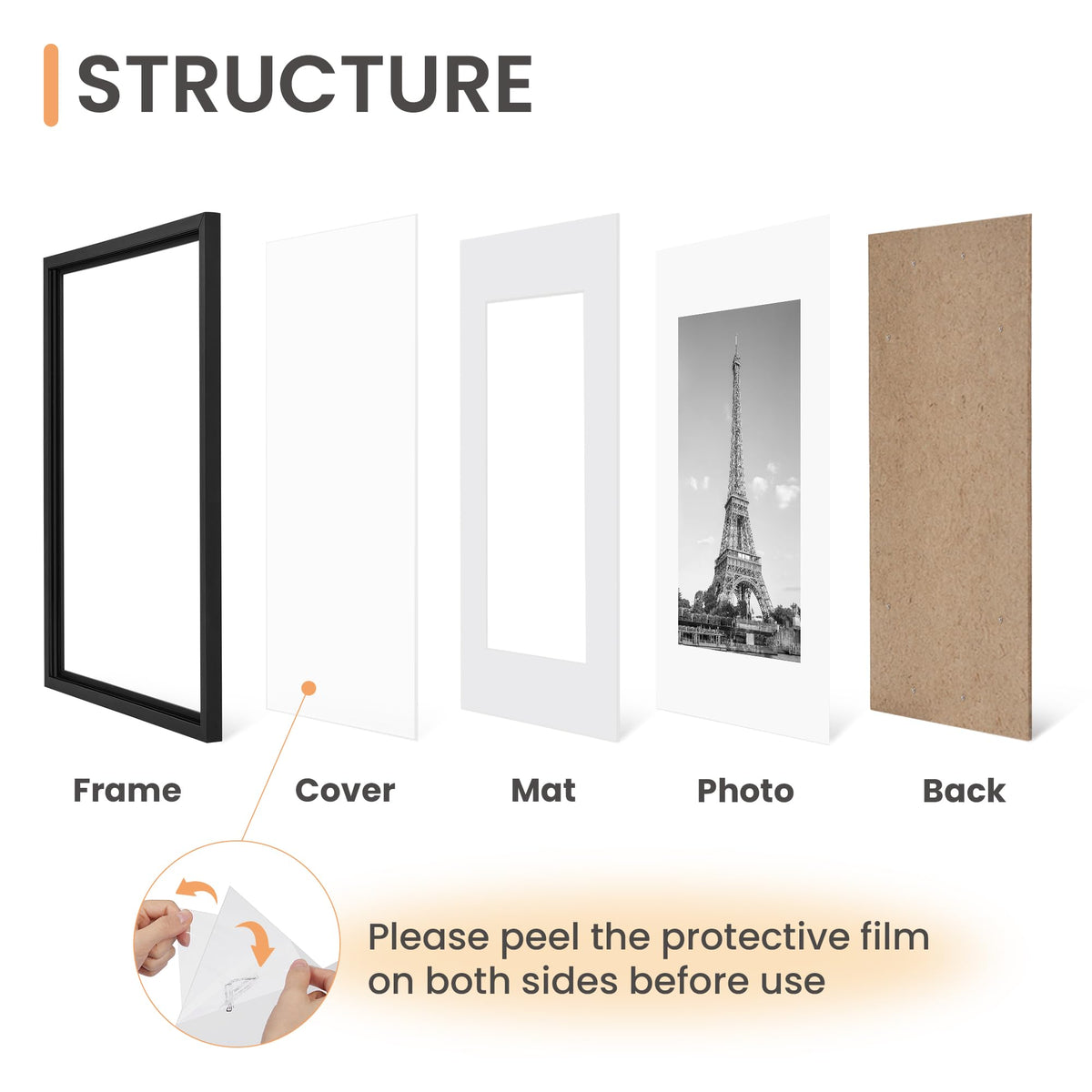 upsimples 8x10 Picture Frames, Gallery Wall Frames Set of 5, Black | Photo Frame Collage Wall Decor, 8 x 10 Frame, 5x7 Frame with Mat for Family, Baby, Hallway, Christmas