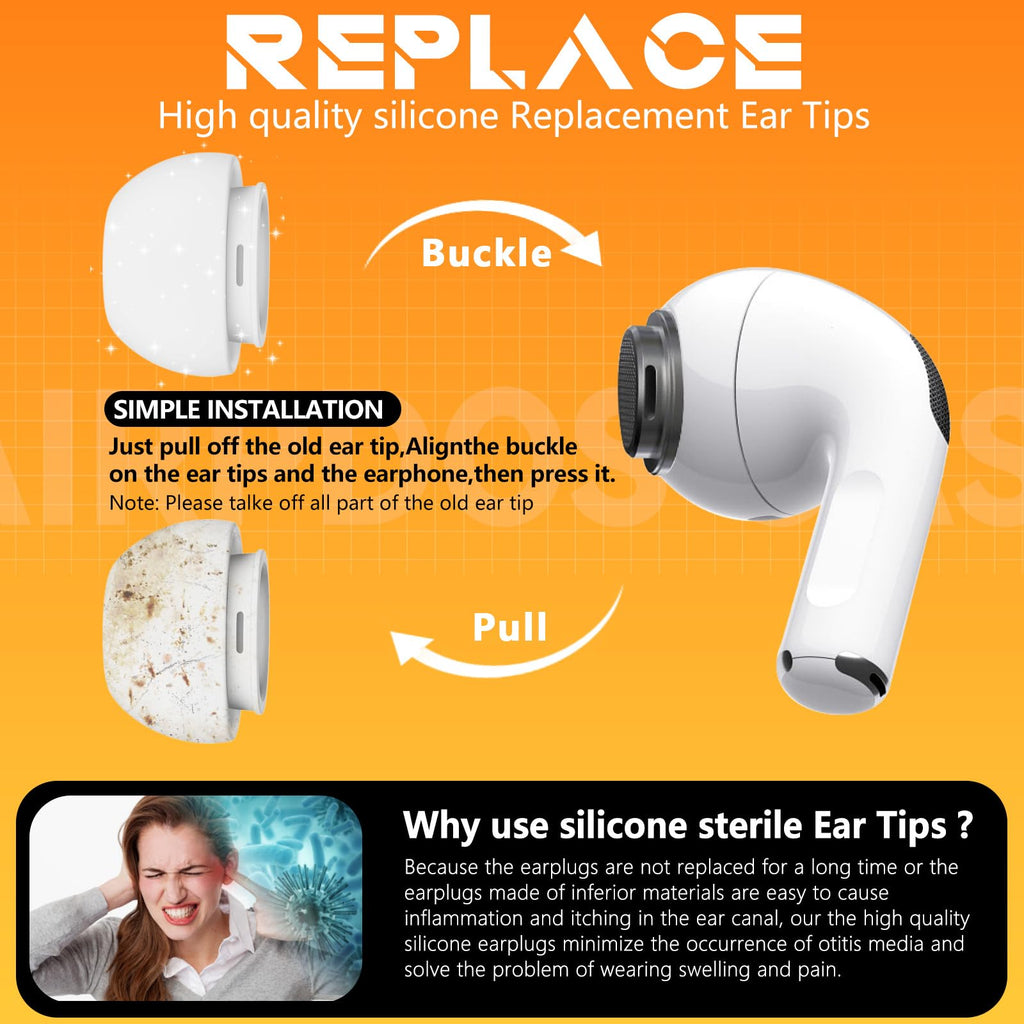 Inesore 4 Pairs Replacement Ear Tips for AirPods Pro 2nd/1st (White) | (2019/2022/2023) with Noise Reduction Hole & Built-in dust Guard Screen,Silicone, with Cleaner Pen,4 Size (XS/S/M/L)