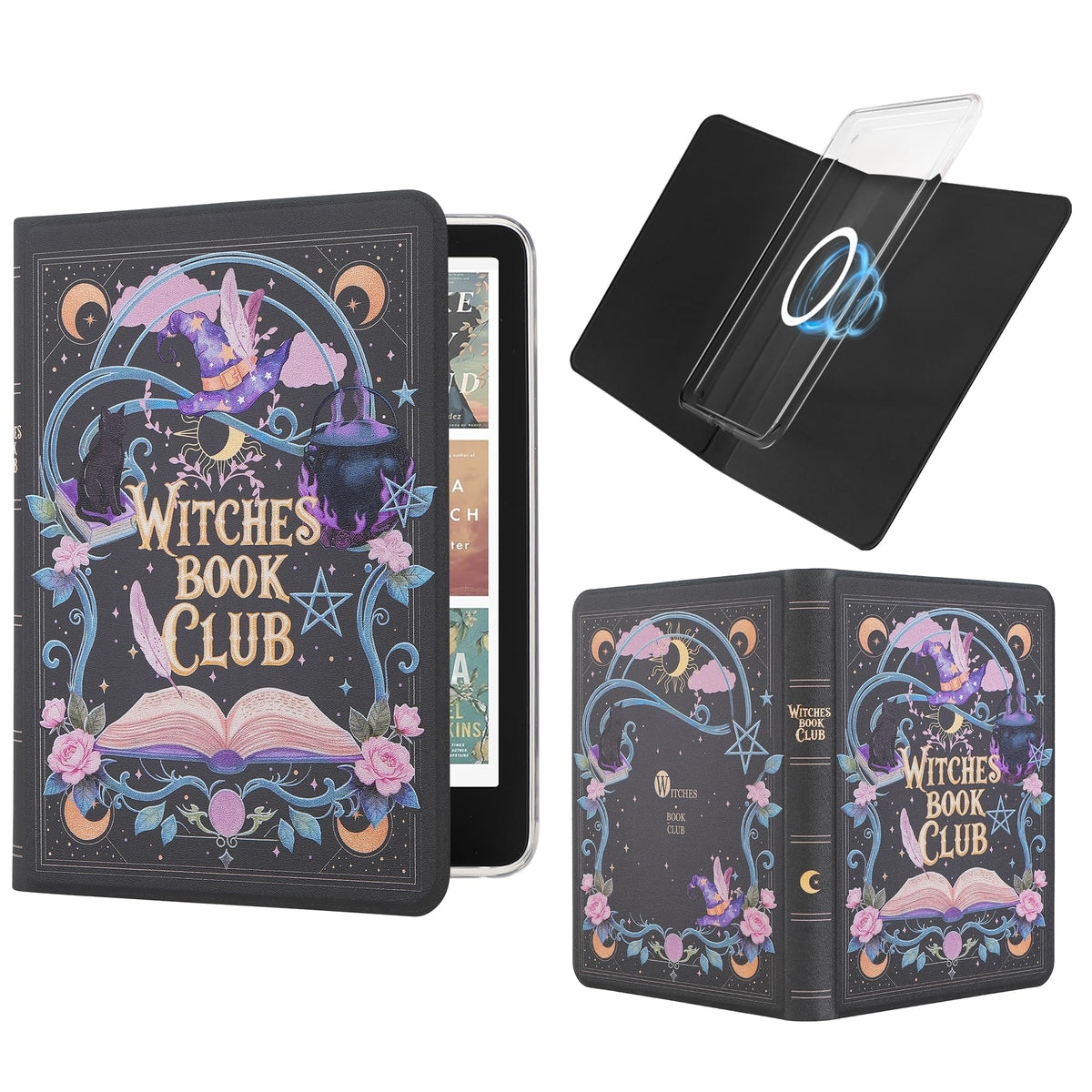 Vane Oak Magnetic Book Cover Case for 7'' Kindle Paperwhite & Colorsoft | Magnetic Detachable, Auto Wake/Sleep, Clear PC Case, Soft TPU Edge, Hands-Free Viewing, For Bookish Travelers, Magic Cat