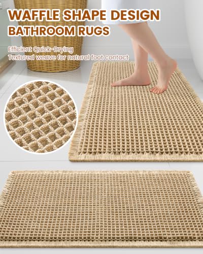 Smiry Waffle Bath Mat 30X20, Extra Soft Absorbent Bathroom Rugs, Brown | Non Slip Machine Washable Quick Dry Bath Rugs for Bathroom Floor, Tub, Shower, Home Decor Accessories
