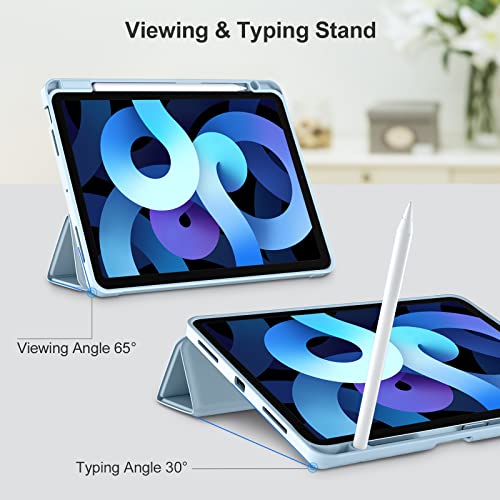 Akkerds for iPad Air 11 Inch Case M4/M3/M2, Air 5th/4th Gen 10.9, Sky Blue | With Pencil Holder, for iPad Air Case 2026/2025/2024/2022/2020, Soft TPU Back, Slim Trifold Stand Cover, Auto Sleep/Wake