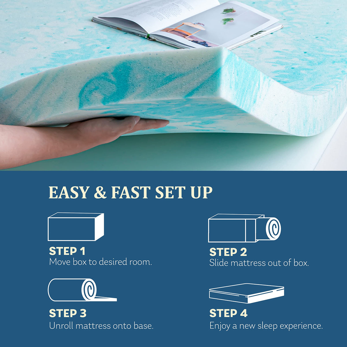 EGO 3 Inch Queen Mattress Topper Gel Memory Foam for Pressure Relief | Cooling Gel Infused, Ventilated Design Bed Topper in a Box, CertiPUR-US Certified, 80"Lx60"W