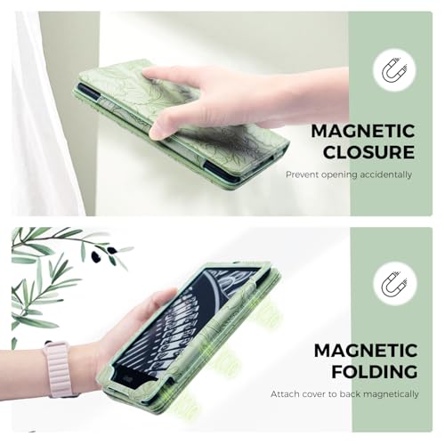 7"/6.8" Green Embossed Case Compatible with Kindle Paperwhite 11th/12th Gen,Colorsoft Signature Edition 2024,Retro Flower Book Cover Hand Strap Stand Auto Wake Design Accessories 2025