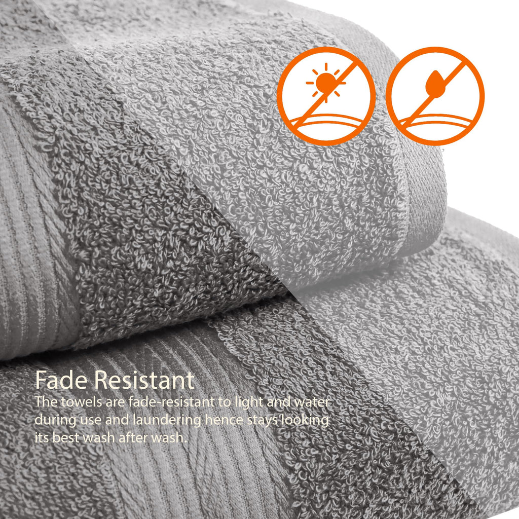 Amazon Basics 6-Piece Fade-Resistant 100% Cotton Towel Set for Bathroom, Soft and Absorbent, 2 Bath Towels, 2 Hand Towels, 2 Washcloths, Gray