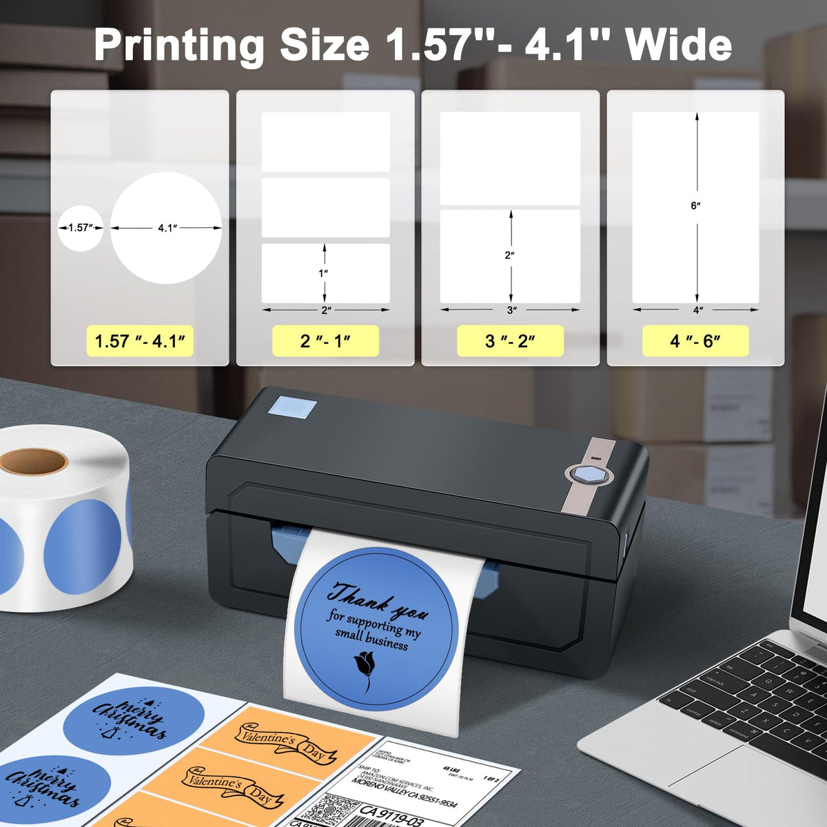 JADENS Bluetooth Thermal Shipping Label Printer, Wireless 4x6 Label Printer | Compatible with Android, iPhone, Windows & Mac, Widely Used for, Amazon, Shopify, Etsy, USPS(Blue)