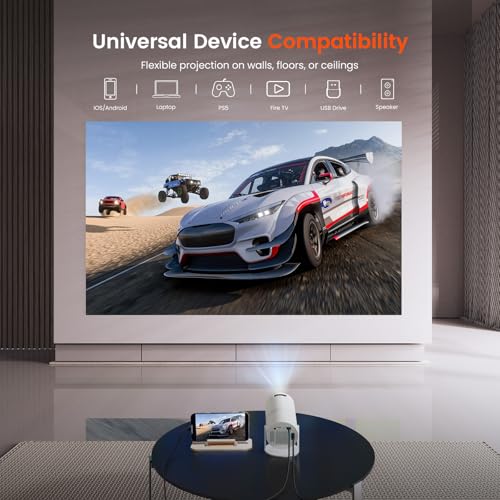 WISHOLY Mini Projector with WiFi and Bluetooth, Portable Movie Projector with 180° Rotatable, 1080P HD Supported, Auto Vertical Keystone, Compatible with Smartphone, TV Stick, Laptop, HDMI, USB