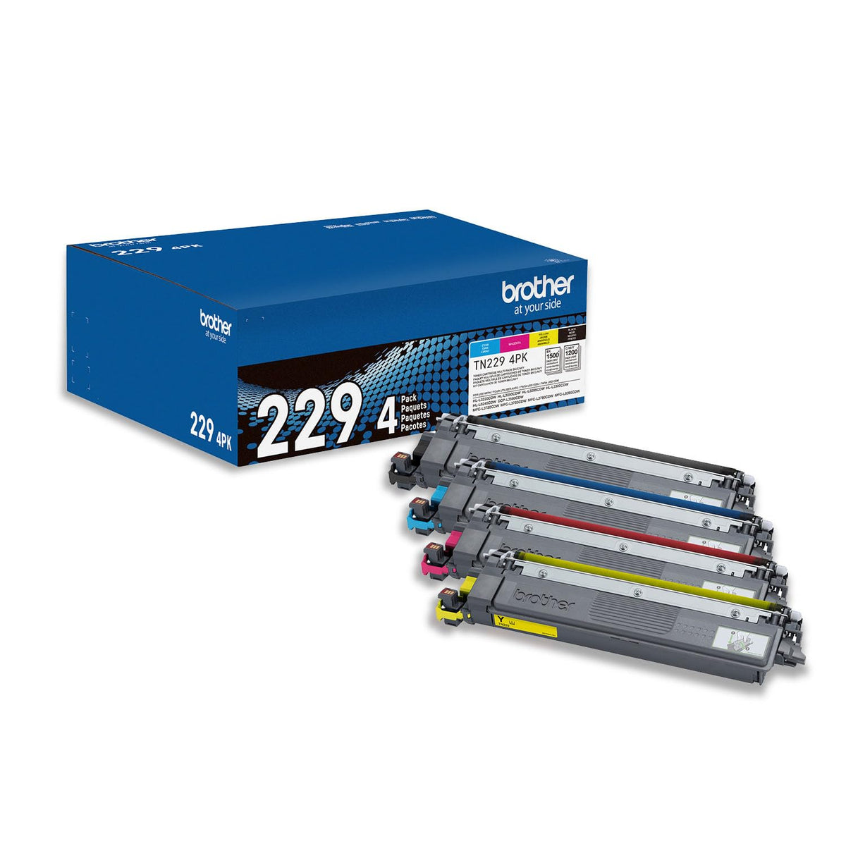 Brother Genuine TN2294PK Standard Yield 4-Pack Printer Toner Cartridges - Black, Cyan, Magenta, Yellow Toner Multipack