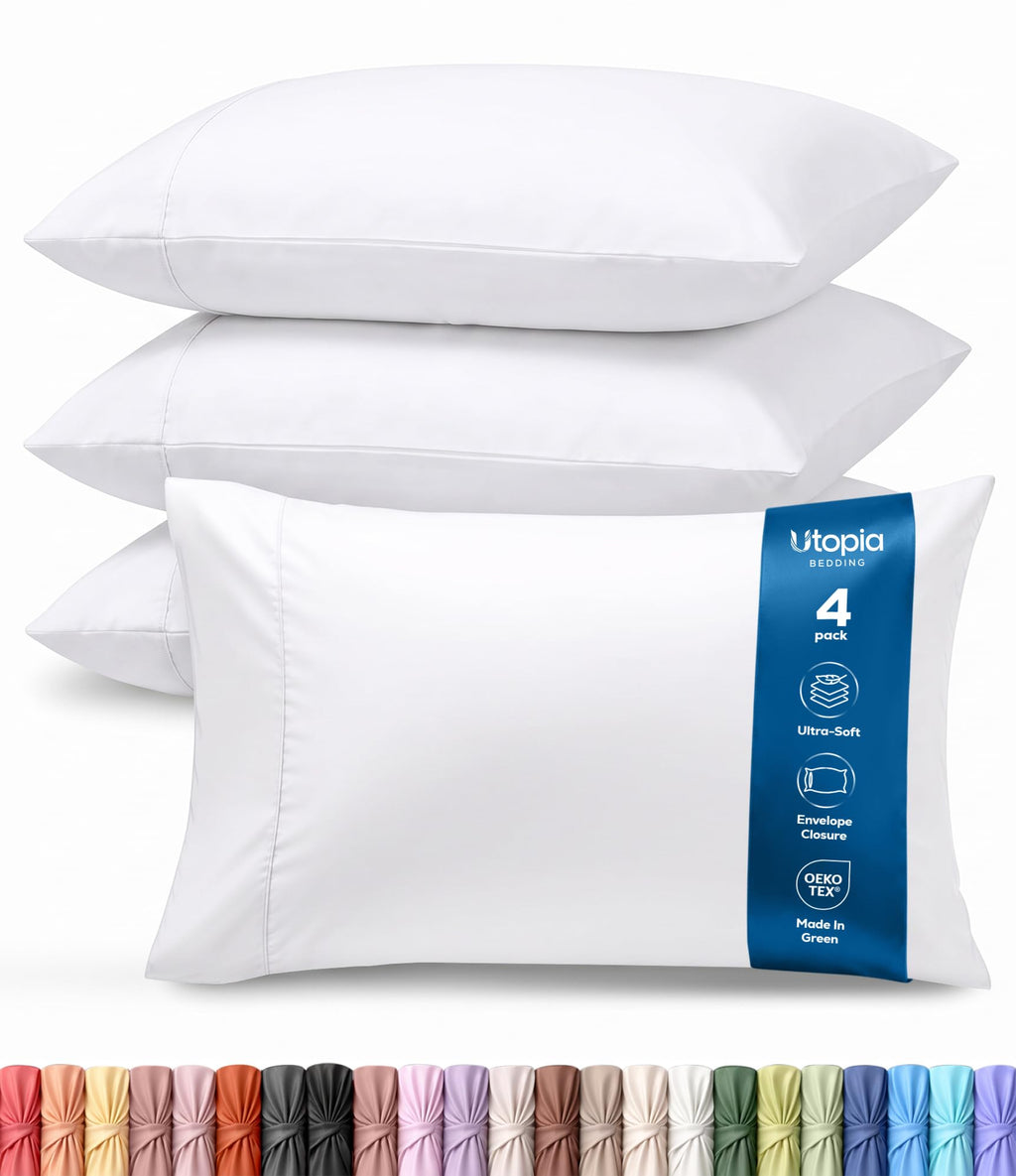 Pillow Covers Queen Size Set of 4, Soft and Comfy Pillow Cases, White | Hotel-Style Comfort, Extra Soft With Envelop Closure for Kids, Women & Men