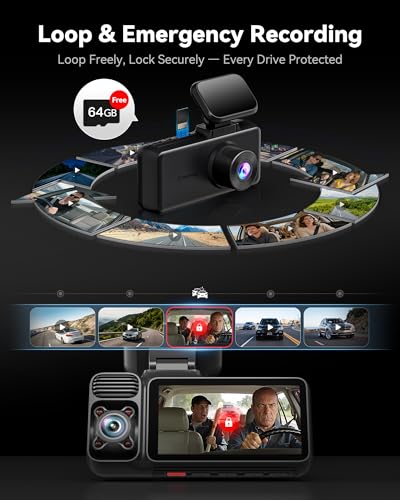 REDTIGER F17 4K 3CH Dash Cam, STARVIS 2 Sensor HDR, 64GB Card, 5.8GHz WiFi | 2160P+1080P*2 Front Inside and Rear, 4 IR Night Vision, G-Sensor, GPS Tracking, Exclusive App, WDR Car Camera, Parking Mode