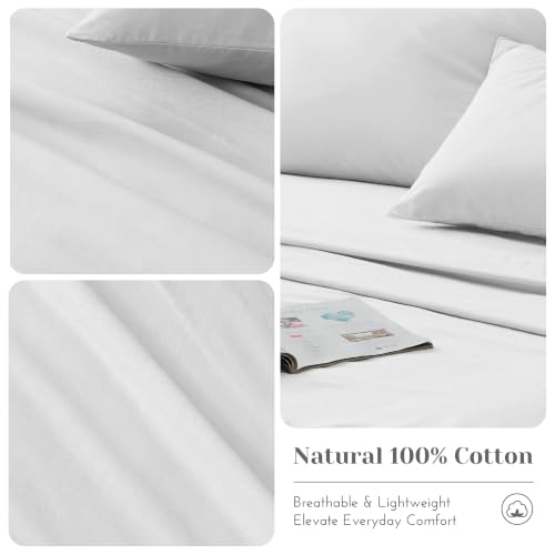 Comfort Spaces 100% Cotton Percale Sheets Twin Sheet Set 3 Pcs, White | Crisp, Cool & Breathable Bed Sheets, 12" Deep Pocket Fits Up to 14" Mattress, Lightweight, All Season Cozy, with Pillow Case