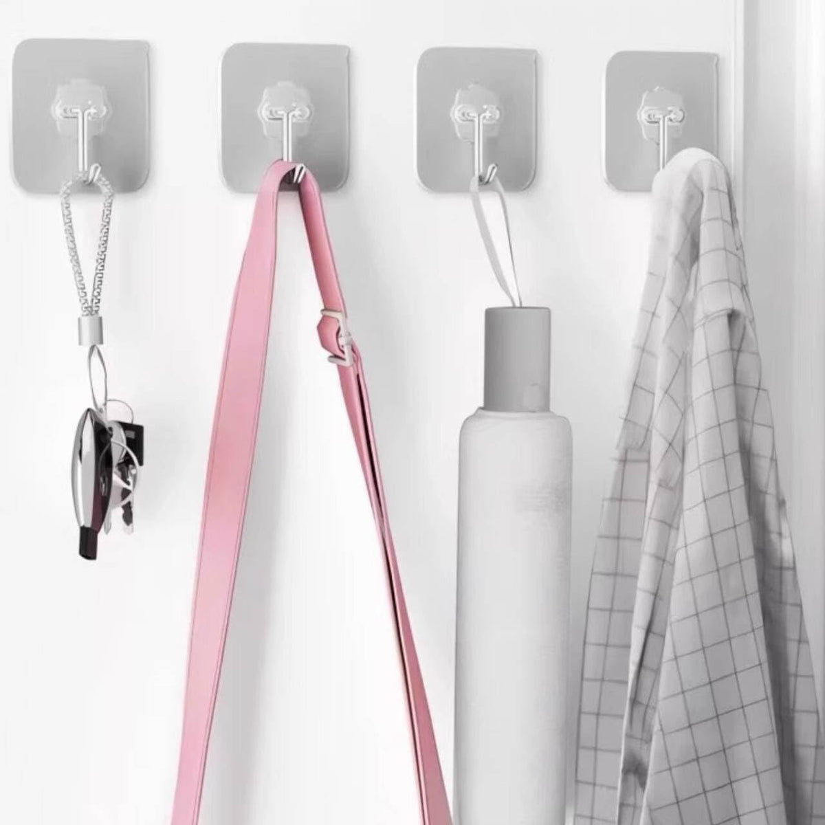 DDMY Adhesive Wall Hooks Clear 50lb(Max) Heavy Duty Hanging Sticky-10 Pack | Heavy Duty Hooks for Walls Hanging 50 lbs No Damage, Waterproof Sticky Transparent Ceiling Hook for Towel/Kitchen/Outdoor