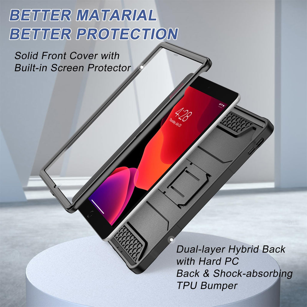 Soke Case for iPad 9th/8th/7th Generation 10.2-Inch - Black | Built-in Screen Protector and Kickstand, Rugged Full Body Protective Cover for Apple iPad Gen 9/8/7 2021/2020/2019