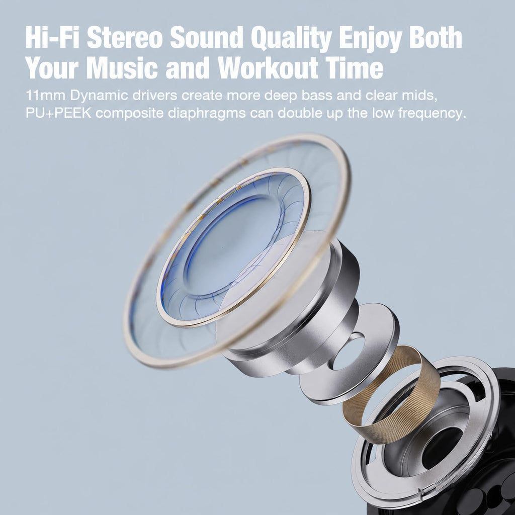 Boean Bluetooth Headphones, Wireless Headphones with AI Music Generation | 16 Hours Playtime Wireless Earbuds with Bluetooth 5.3 HD Stereo Sound, IPX7 Waterproof Running Headphones for Workout Sports