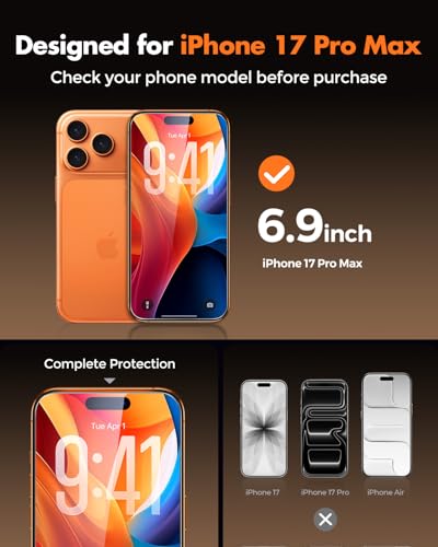 UNBREAKcable 2-Pack Screen Protector for iPhone 17 Pro Max Tempered Glass | Military Grade Shatterproof, 9H+ Hardness, 99.99% HD Clear, Bubble-Free, Easy Installation Frame, for iPhone 17 Pro Max