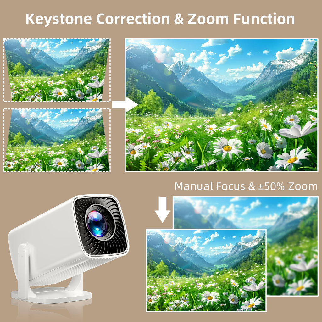 Mini Projector 4K Support, Portable Projector Full HD 1080P Support | Short Throw, 270° Rotation, Outdoor&Indoor, Ceiling Projection, Smartphone, TV Stick, Laptop, HDMI, USB, PS5 Compatible