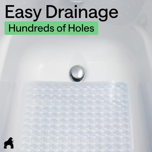 GORILLA GRIP Bath Tub Shower Mat, Bathtub Floor Liner, 35x16 Clear | Patented Large Mats, Machine Washable, Suction Cups and Drain Holes to Keep Tubs Clean, Soft on Feet, Bathroom Essentials