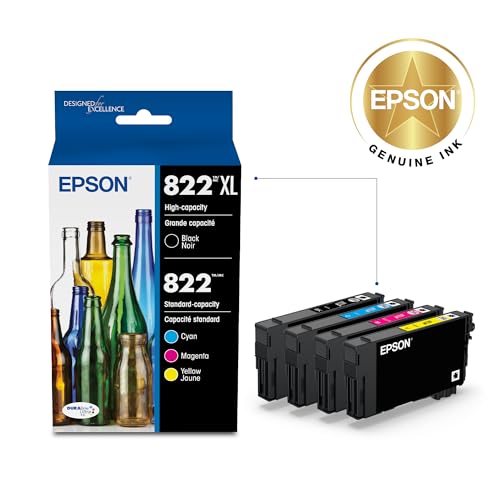 EPSON 822 DURABrite Ultra Ink High Capacity Black & Standard Color Cartridge Combo Pack (T822XL-BCS) Works with WorkForce Pro WF-3820,3823, 4820, 4830, 4833, 4834