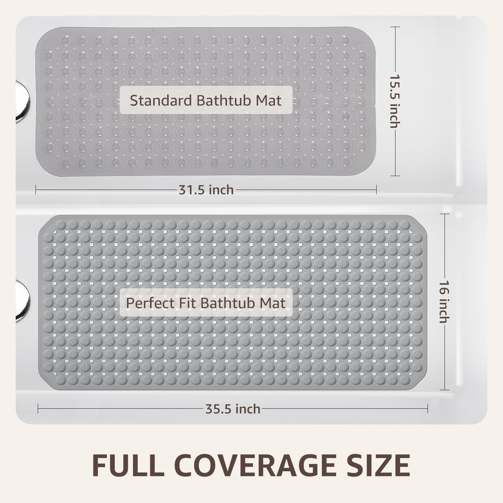 OTHWAY Bath Tub Shower Mat Non Slip, Bathtub Floor Liner Mats for Inside Shower Bathroom, Suction Cups and Drain Holes for Feet Scrubbing, Machine Washable, Soft on Feet, 35x16 Inch, Grey