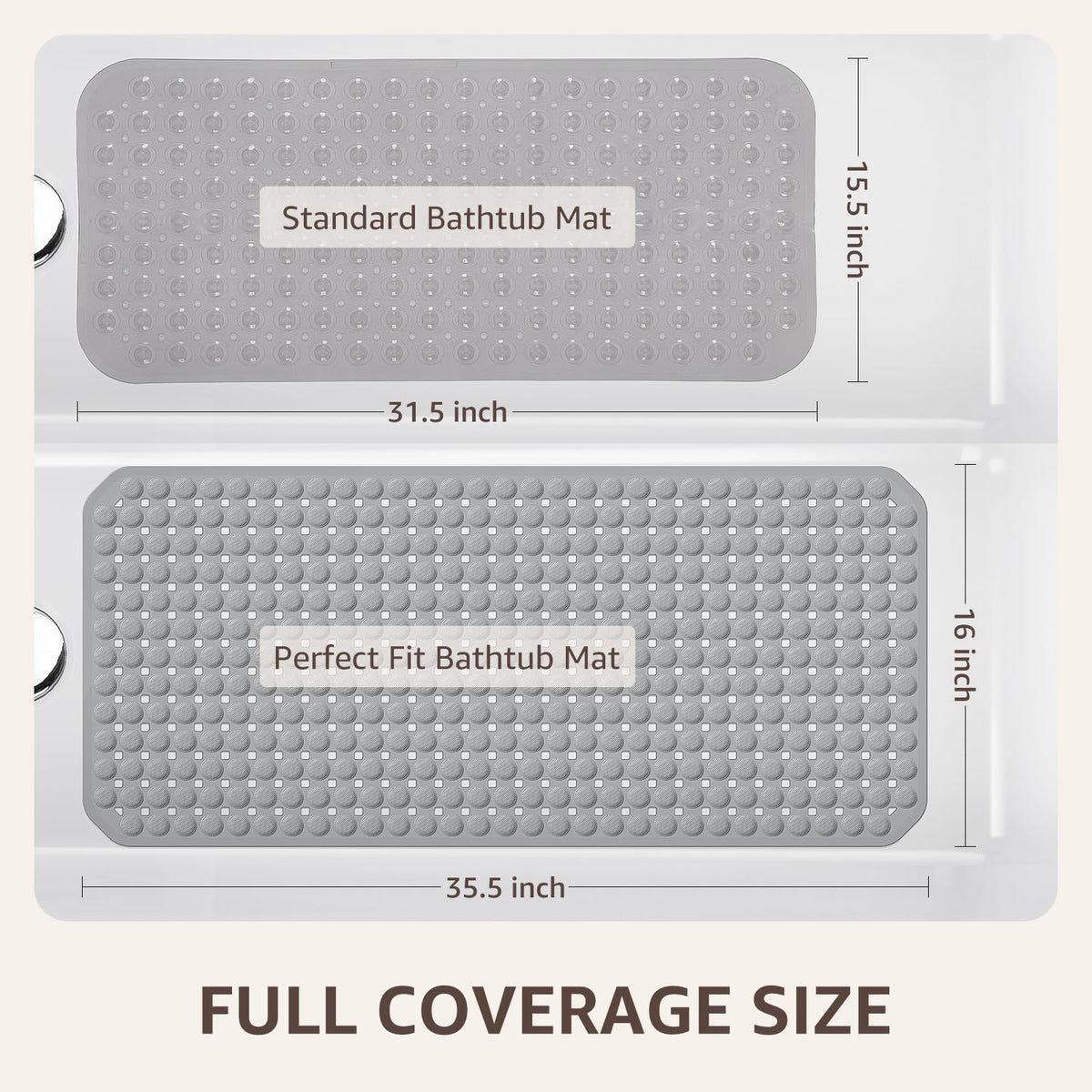 OTHWAY Bath Tub Shower Mat Non Slip, Bathtub Floor Liner Mats for Inside Shower Bathroom, Suction Cups and Drain Holes for Feet Scrubbing, Machine Washable, Soft on Feet, 35x16 Inch, Grey