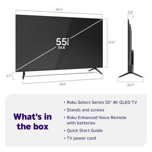 Roku 55-Inch Select Series Smart TV 2026-4K (2160p) QLED TV TV | Flat Screen QLED Television with Voice Remote, Wi-Fi & Bluetooth Headphone Mode - Streaming Live Local News, Sports, & Movies
