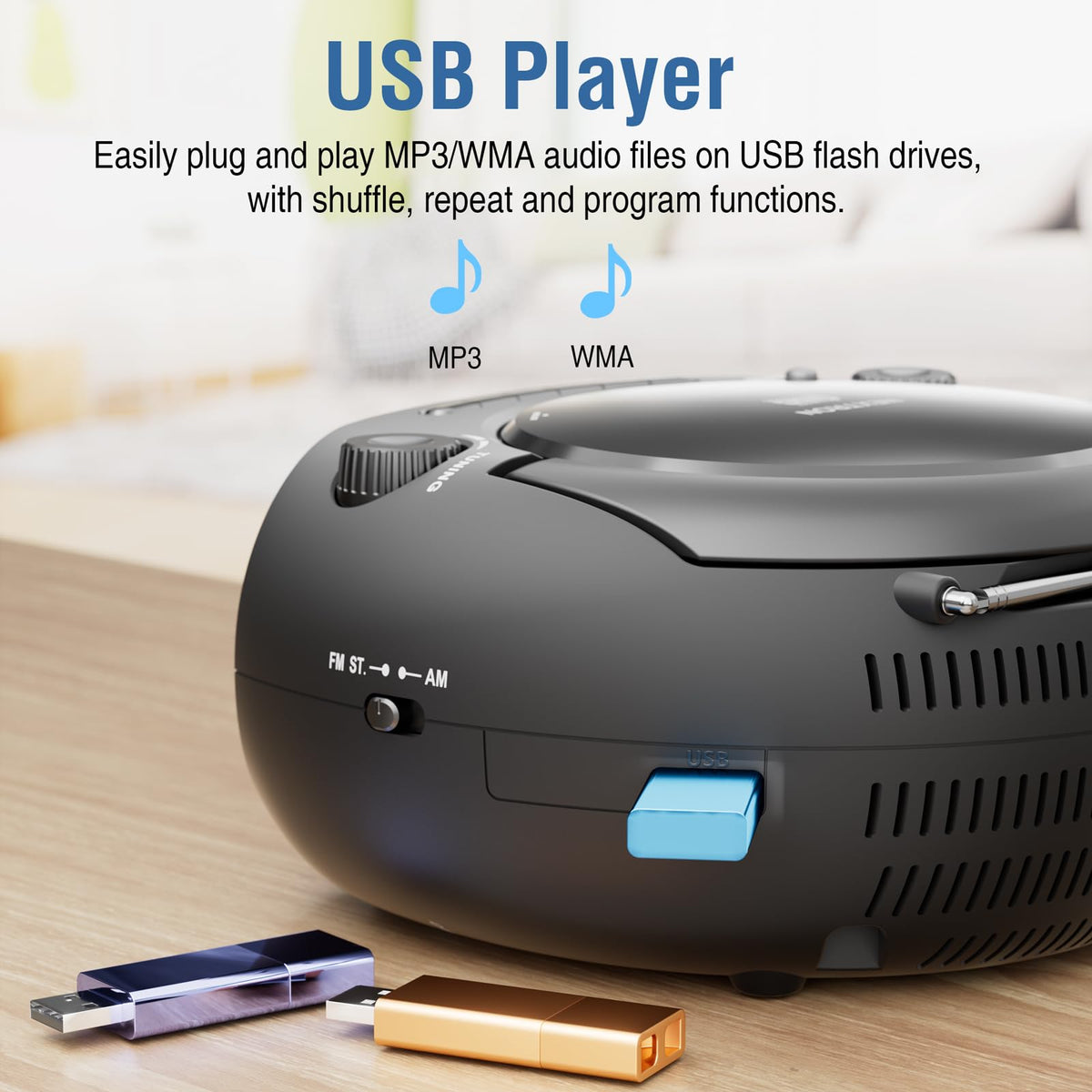 Nextron Portable CD Player Boombox with Bluetooth, AM/FM Radio & USB | CD-R/RW, MP3-CD & USB Playback, Stereo Sound, Bass Boost, AUX Input, Headphone Jack, LCD Display, AC/Battery Powered - Black