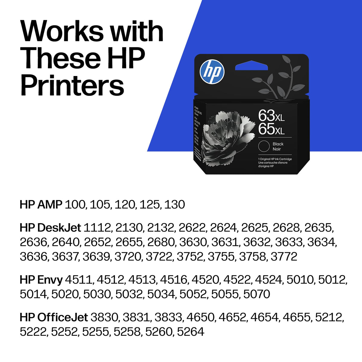 HP 63XL/65XL Black High-Yield Ink Cartridge (Replaces Both 63XL & 65XL) | Works with AMP; DeskJet 1100, 2100, 2600, 3600; Envy 4500, 5000; OfficeJet 3800, 4600, 5200 Series | B7RT5AN