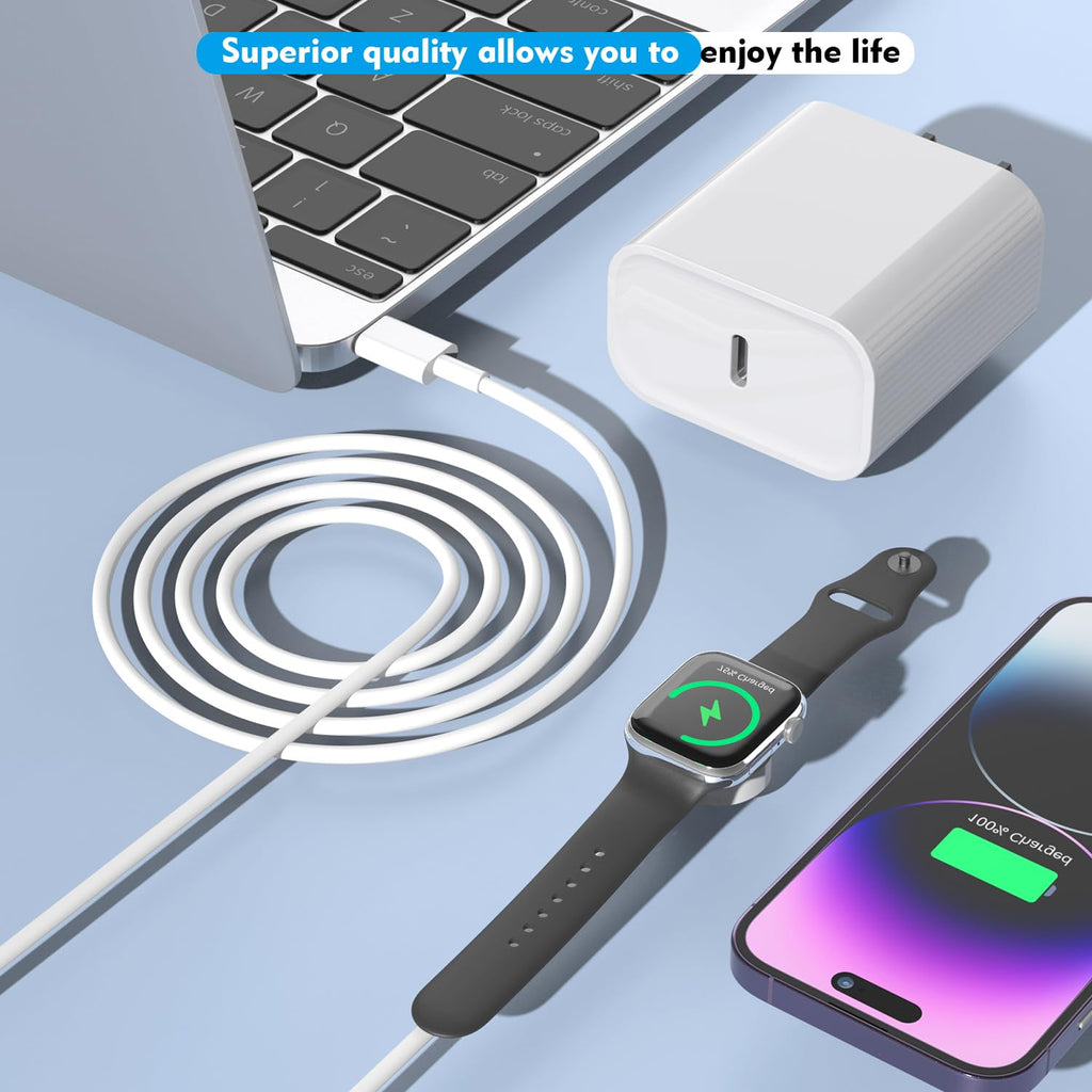 Fast Charger for Apple Watch Charger, USB C iPhone Watch Charger Plug Adapter & Long 6.6FT iWatch Portable Wireless Fast Charging Cable Cord Compatible with Apple Watch Series 10/9/8/7/SE/6/5/4/3/2/1