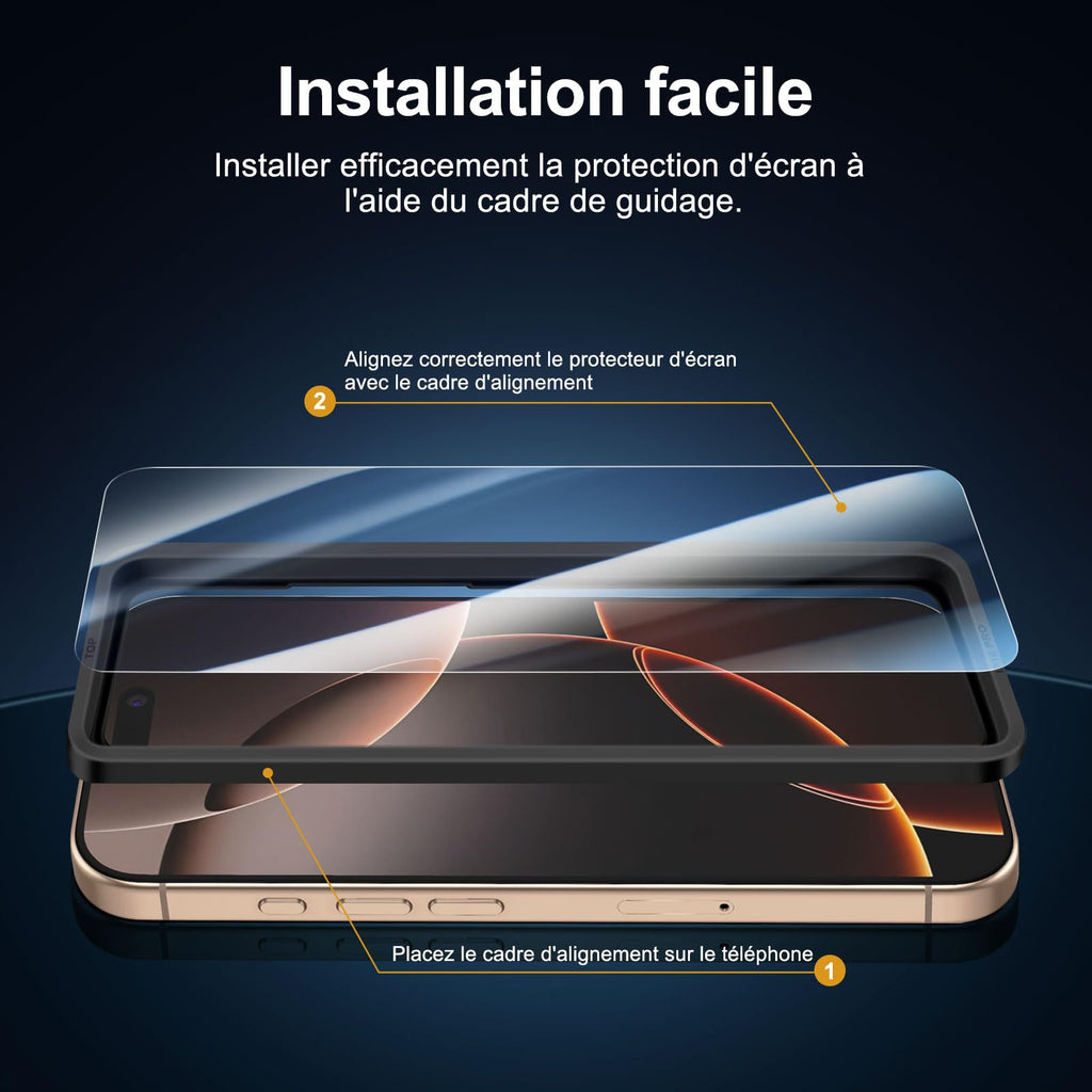 NEW'C for iPhone 17, iPhone 17 Pro, iPhone 16 Pro Screen Protector | 3 Pack, HD Clear, Easy Installation Tool Included, Tempered Glass, 9H Hardness, Scratch Resistant, Bubble Free