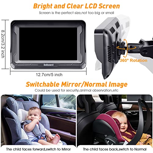 DoHonest Baby Car Camera HD 1080P: Rear Facing Car Baby Monitor Clear Image | Crystal Night Vision, Adjustable View Angle, Easy Setup, Anti-Glare Display, Safety for Kids & Infants
