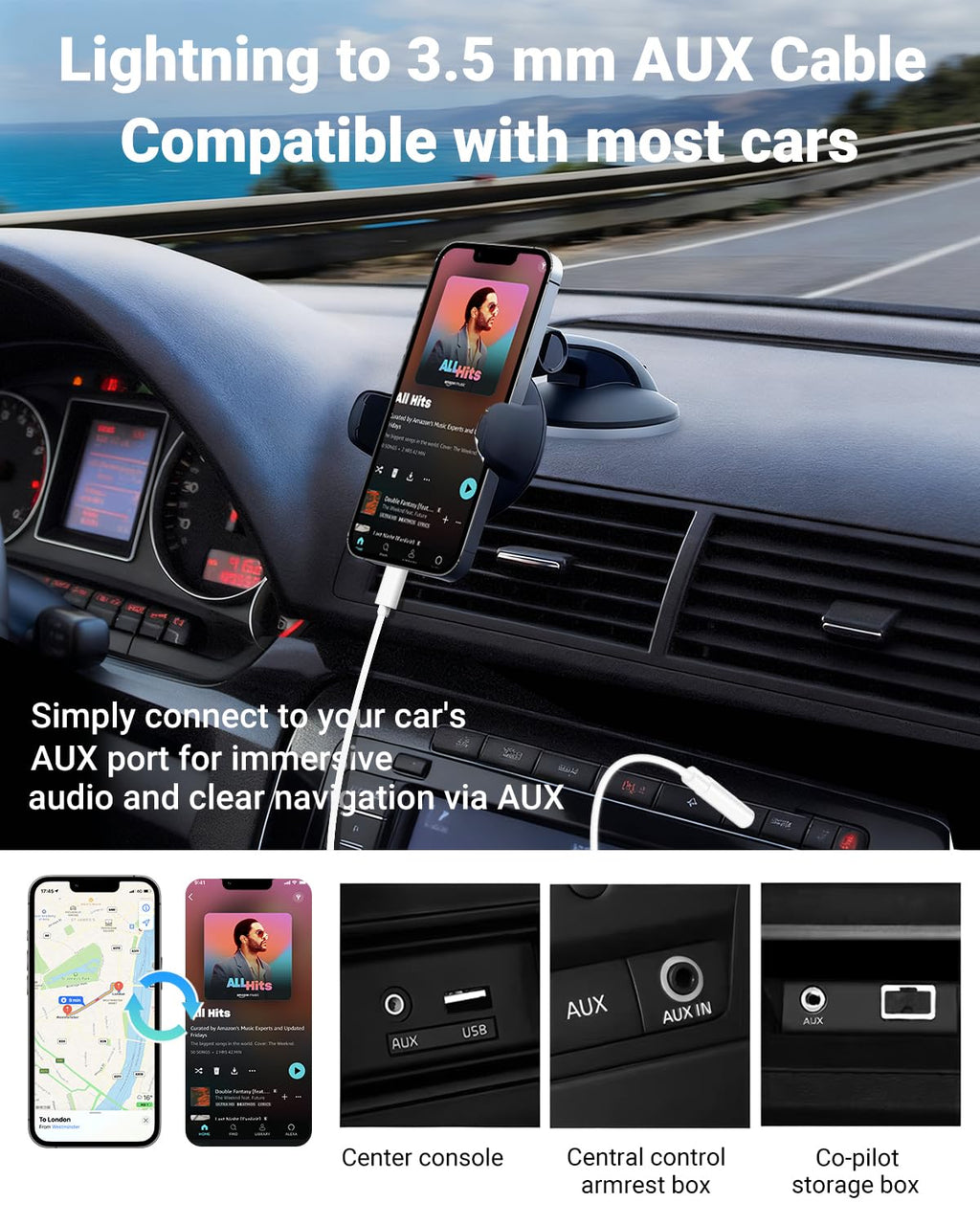 Aux Cord for iPhone,[Apple MFi Certified] Lightning to 3.5 mm AUX Cable for Car Stereo, Speaker, Headphone, Auxiliary Audio Cable Compatible with iPhone 14 13 12 11 XS XR X 8 7 3.3FT White