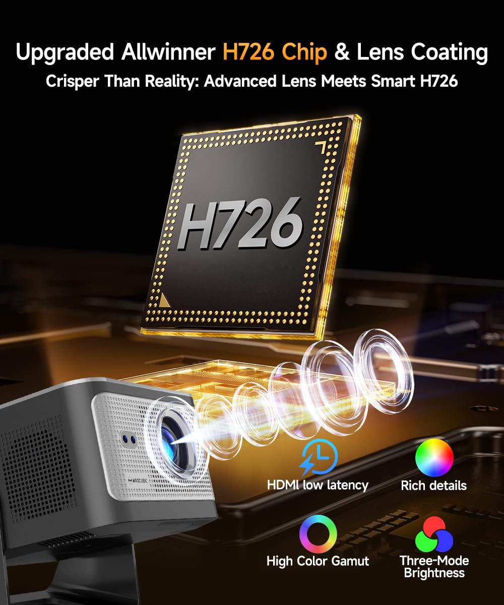 Magcubic Smart Projector with Wifi 6 and Bluetooth 5.4, Native 1080P Portable Projector 4K & 8K Support, 600 ANSI, Auto Focus & Obstacle Avoidance, Mini Proyector for Outdoor Movie Home HY350Max