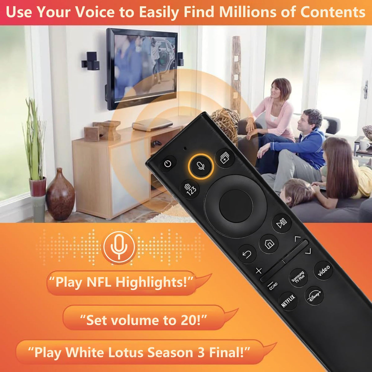Replacement for Samsung TV Remote, for All 2019-2026 Samsung Remote Control for Smart TV with Voice Control. 2-Year Full Warranty.