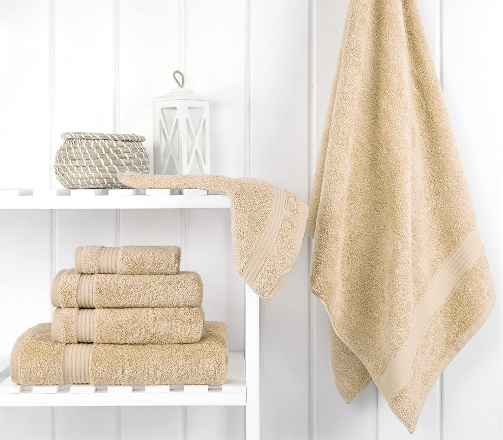 Cotton Paradise 100% Cotton Turkish Towel Set, Soft Absorbent Quick Dry, 6 Piece Towel Set, Beige