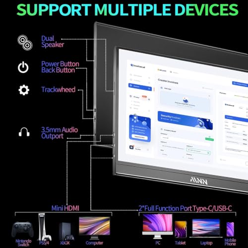 MNN 15.6" FHD 60Hz Portable Monitor USB-C HDMI IPS HDR Gaming Laptop | 15.6" FHD IPS HDR, USB-C one-cable, PC/Mac/Phone/Switch, Smart Case,Laptop , low blue, work&game