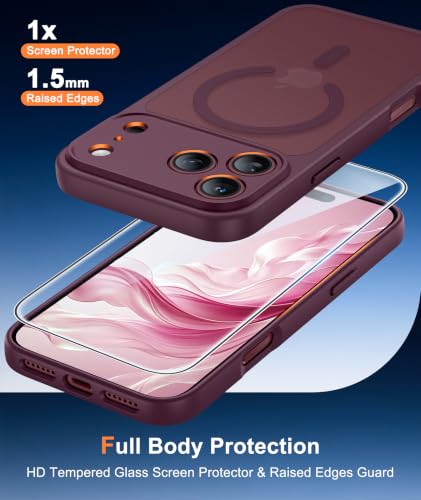 FNTCASE for iPhone 18 Pro Max / 17 Pro Max Case Fit for MagSafe Burgundy | Translucent Magnetic Slim Shockproof Protective Cover with Screen Protector, Military Grade Drop Protection