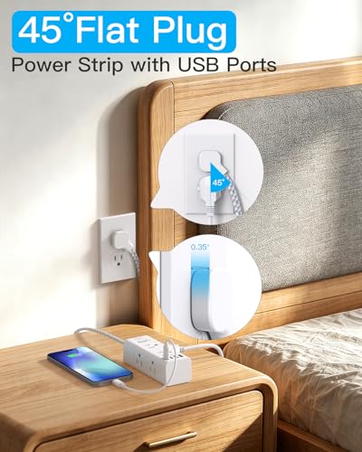 One Beat Surge Protector Power Strip, 5 Ft Flat Plug Extension Cord, 900J | 6 Outlets 4 USB Ports(2 USB C), Wall Mount Outlet Extender Small Power Strip for Travel Home Office College Dorm Room Station