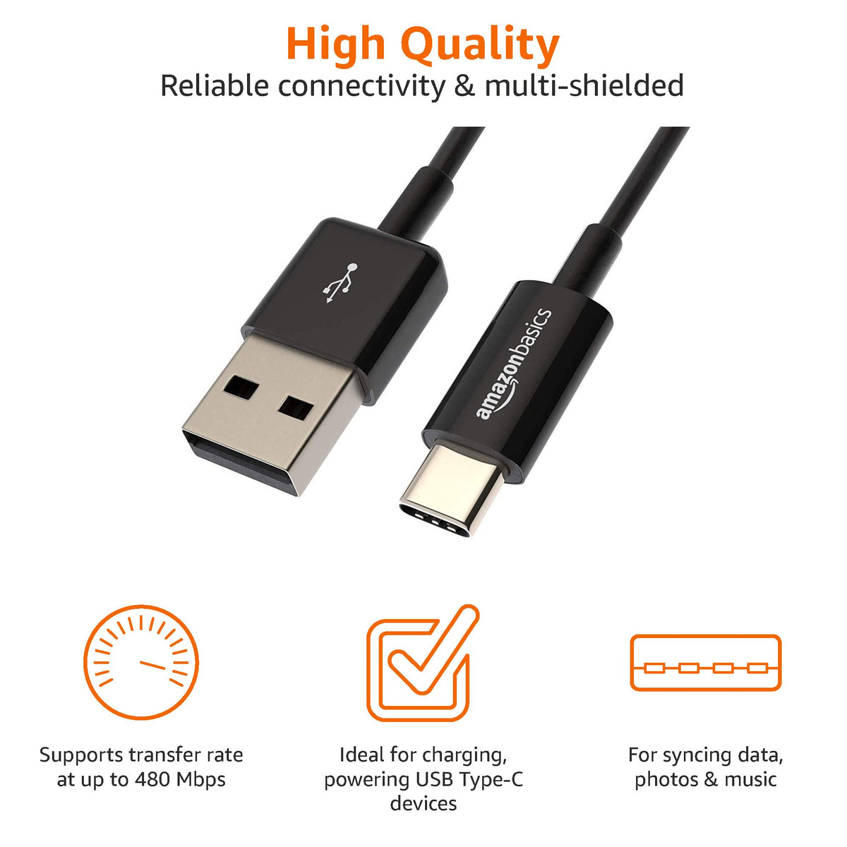 Amazon Basics USB-A to USB-C Fast Charger Cable, USB 2.0, 480Mbps Data Transfer Speed, USB-IF Certified, for Apple iPhone 16/15, iPad, Samsung Galaxy, Tablets, Car, 3ft, Black