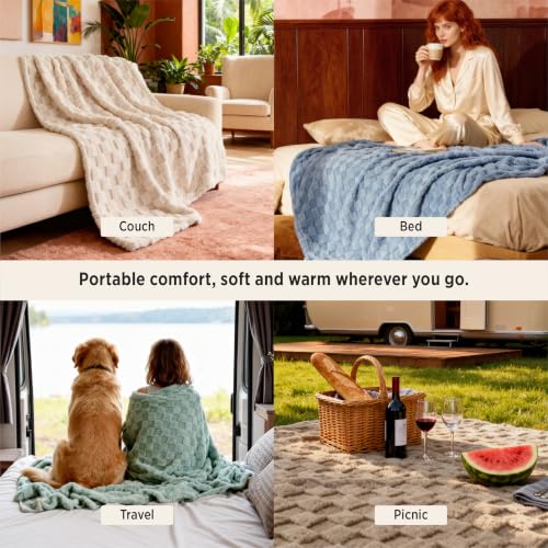 Bedsure Checkered Fleece Throw Blanket,Cute Home Decor,Sage Green,50"×60" | Couch/Sofa/Bed/Office, Lightweight Design, Soft Cozy Cute, All Season, Gifts for Women Girls, Bedroom Home Decor